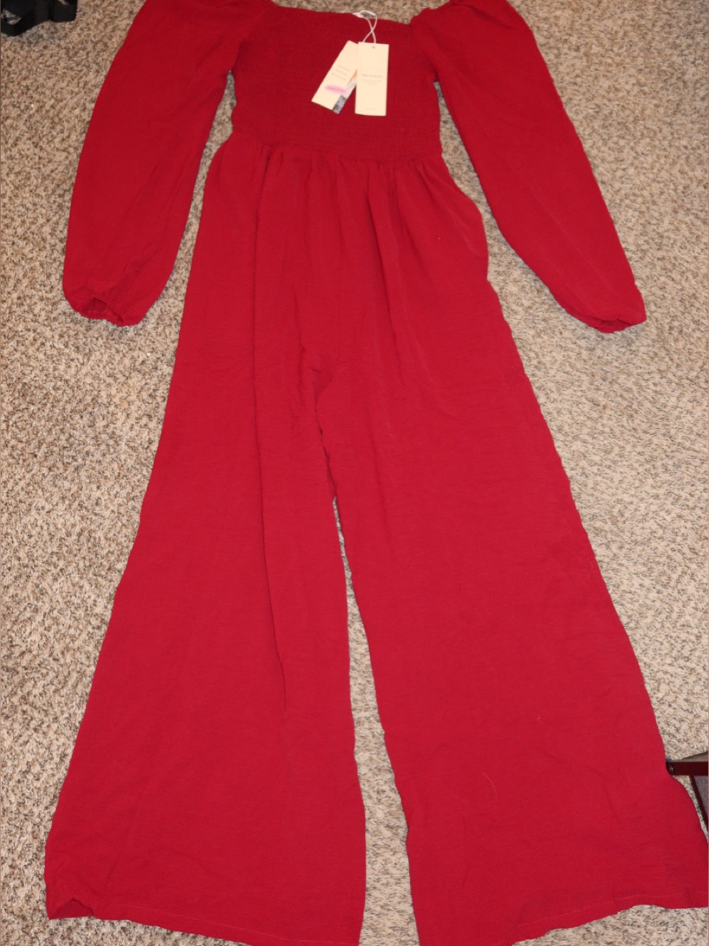 Red Women's Off-Shoulder Wide-Leg Jumpsuit